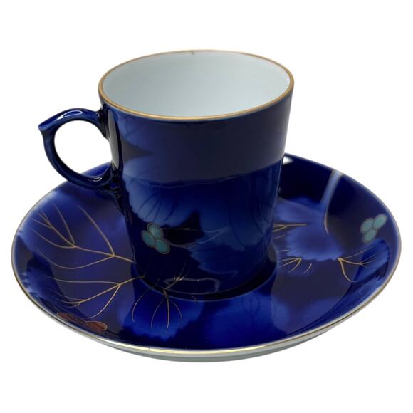 Fukagawa Seiji Arita TEA CUP & SAUCER SET Demitasse Blue Gold Grape Bone China - Picture 3 of 8